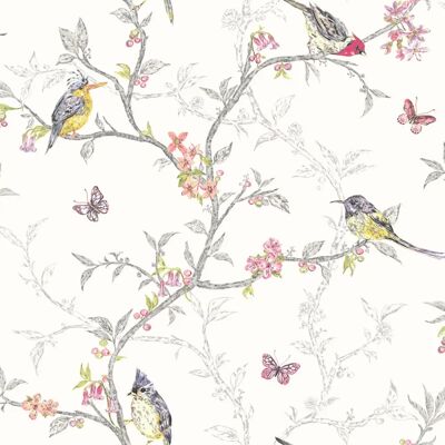 Holden Decor White Multicolor Birds Trees Floral Butterfly Wallpaper - Wallpaper Holden Decor White Multicolor Birds Trees Floral Butterfly Wallpaper - Wallpaper