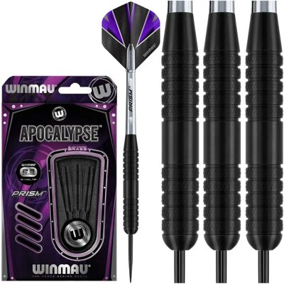 Set de fléchettes en laiton Winmau Apocalypse 23g avec vols et manches prismatiques - Publicité Set de fléchettes en laiton Winmau Apocalypse 23g avec vols et manches prismatiques - Publicité