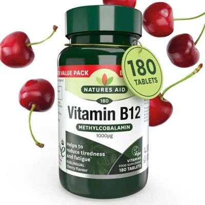 Natures Aid Vitamin B12 - Cherry Flavour, 180 Tablets Natures Aid Vitamin B12 - Cherry Flavour, 180 Tablets
