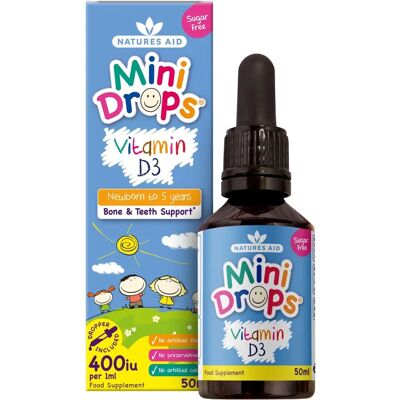 Natures Aid Vitamin D3 Mini Drops 50ml - Supports Bones & Immunity Natures Aid Vitamin D3 Mini Drops 50ml - Supports Bones & Immunity