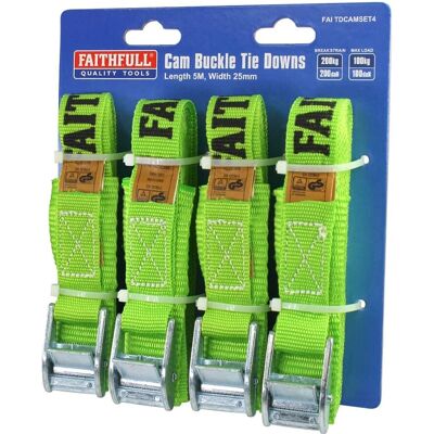 Faithfull FAITDCAMSET4 Set of 4 Cam Buckle Tie Downs - tie down straps Faithfull FAITDCAMSET4 Set of 4 Cam Buckle Tie Downs - tie down straps
