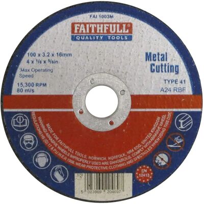 Disque de coupe métal Faithfull FAI1003M - 100 x 3,2 x 16 mm Disque de coupe métal Faithfull FAI1003M - 100 x 3,2 x 16 mm