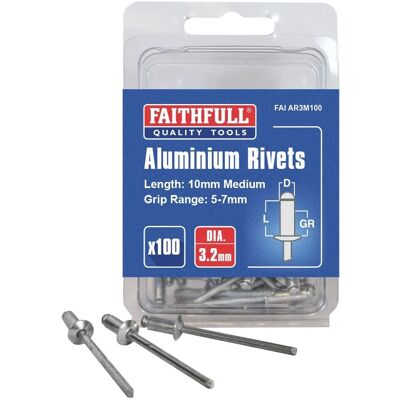 Faithfull FAIAR3M100 Aluminium Rivets - 3.2mm x 10mm - Rivets Faithfull FAIAR3M100 Aluminium Rivets - 3.2mm x 10mm - Rivets