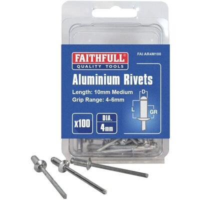 Faithfull FAIAR4M100 Aluminium Rivets 4mm x 10mm Medium - Rivets Faithfull FAIAR4M100 Aluminium Rivets 4mm x 10mm Medium - Rivets