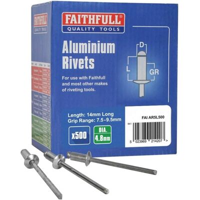 Faithfull FAIAR5L500 Aluminium Rivets - Rivets - Aluminium - 14mm - Bulk Pack Faithfull FAIAR5L500 Aluminium Rivets - Rivets - Aluminium - 14mm - Bulk Pack