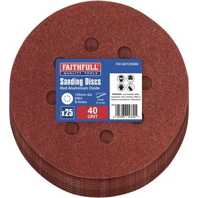 Faithfull FAIAD12540H Aluminium Oxide Sanding Disc - 125mm, 40G, Pack of 25 Faithfull FAIAD12540H Aluminium Oxide Sanding Disc - 125mm, 40G, Pack of 25