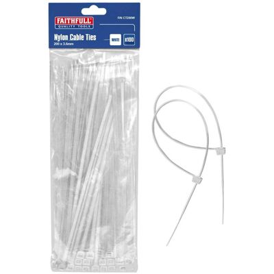 Faithfull FAICT200W Cable Ties White - 200mm, 3.6mm, Pack of 100 Faithfull FAICT200W Cable Ties White - 200mm, 3.6mm, Pack of 100
