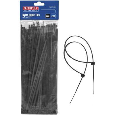 Faithfull Kabelbinders - 150mm - Zwart - Verpakking 100 Faithfull Kabelbinders - 150mm - Zwart - Verpakking 100