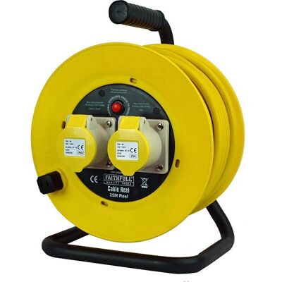 Faithfull Power Plus Cable Reel - 25m, 110V, 16A - Heavy Duty, Steel Frame Faithfull Power Plus Cable Reel - 25m, 110V, 16A - Heavy Duty, Steel Frame