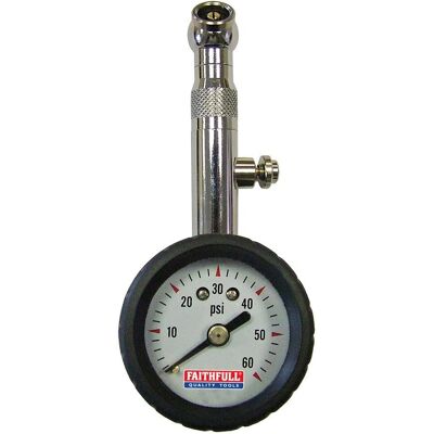 Faithfull Faithfull Tyre Pressure Dial Gauge 60psi - Tyre Pressure Gauge - Automotive Tool Faithfull Faithfull Tyre Pressure Dial Gauge 60psi - Tyre Pressure Gauge - Automotive Tool