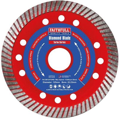 Faithfull Faithfull Turbo Cut Diamond Blade - 125mm, 22mm, Hard Materials Faithfull Faithfull Turbo Cut Diamond Blade - 125mm, 22mm, Hard Materials