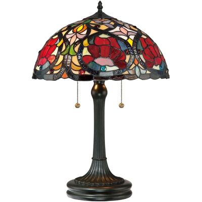 Elstead Quoizel Larissa 2-flammiger Tiffany Tischleuchte - Vintage Bronze/Farbglas Elstead Quoizel Larissa 2-flammiger Tiffany Tischleuchte - Vintage Bronze/Farbglas