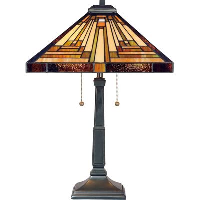 Elstead Quoizel Stephen 2-flammige Tiffany-Tischlampe - Vintage Bronze & Glas-Schirm Elstead Quoizel Stephen 2-flammige Tiffany-Tischlampe - Vintage Bronze & Glas-Schirm
