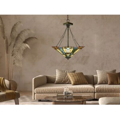 Lampadario Tiffany a soffitto 3 luci Elstead Lighting Quoizel Inglenook - Bronzo/Crema/Verde Lampadario Tiffany a soffitto 3 luci Elstead Lighting Quoizel Inglenook - Bronzo/Crema/Verde