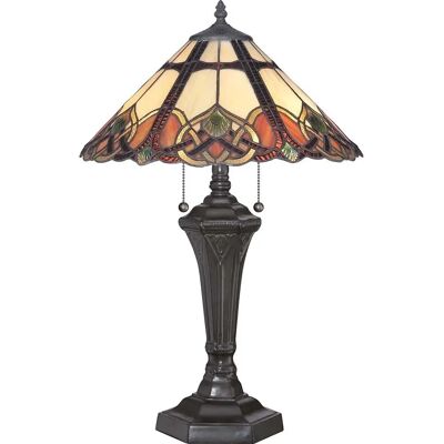 Quoizel Vintage Bronze Tiffany Glas 2-Licht Tischleuchte Quoizel Vintage Bronze Tiffany Glas 2-Licht Tischleuchte
