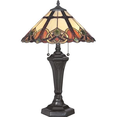 Quoizel Vintage Bronze Tiffany Glas 2-Licht Tischleuchte Quoizel Vintage Bronze Tiffany Glas 2-Licht Tischleuchte