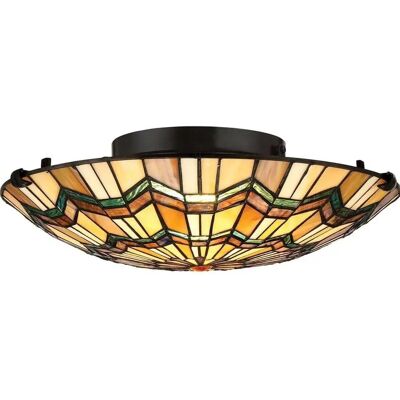 Quoizel Alcott Tiffany Glas Deckenleuchte - Bronze Finish - 2 Lampen Quoizel Alcott Tiffany Glas Deckenleuchte - Bronze Finish - 2 Lampen