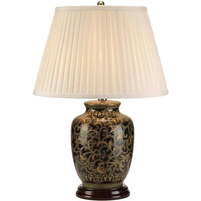 Mała lampa stołowa Morris - Porcelana, Złoty wzór, Kremowy abażur Mała lampa stołowa Morris - Porcelana, Złoty wzór, Kremowy abażur