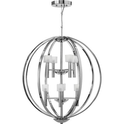 Hinkley Mondo LED 8 Light Chandelier - Modern Chrome & Frosted Glass Hinkley Mondo LED 8 Light Chandelier - Modern Chrome & Frosted Glass
