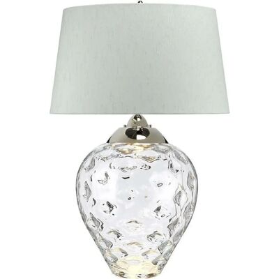 Lampe de Table Grande Samara de Quintiesse - Base en Verre Bleu & Abat-jour en Soie Taupe - Publicité Lampe de Table Grande Samara de Quintiesse - Base en Verre Bleu & Abat-jour en Soie Taupe - Publicité