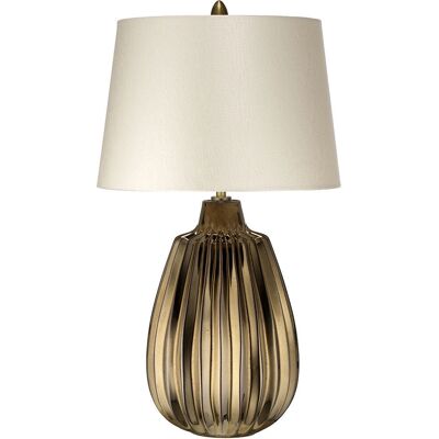 Lampe de table petite en céramique bronze et abat-jour perlé - Elstead Lighting Newham Lampe de table petite en céramique bronze et abat-jour perlé - Elstead Lighting Newham