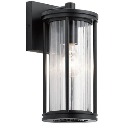 Kichler Barras Small Outdoor Wall Light - Black, Clear Glass, Art Deco Kichler Barras Small Outdoor Wall Light - Black, Clear Glass, Art Deco