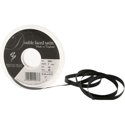 Ruban de satin double face Berisfords noir - 7mm - au mètre Ruban de satin double face Berisfords noir - 7mm - au mètre