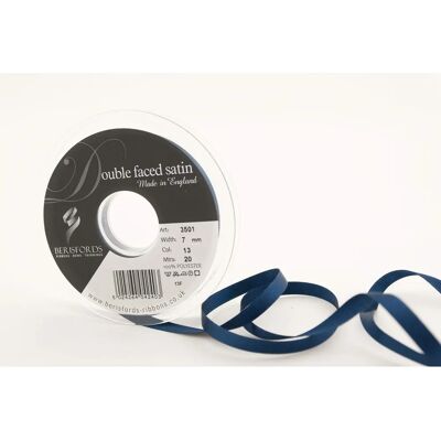 Ruban en satin Navy Berisfords - Double face, 7mm Ruban en satin Navy Berisfords - Double face, 7mm