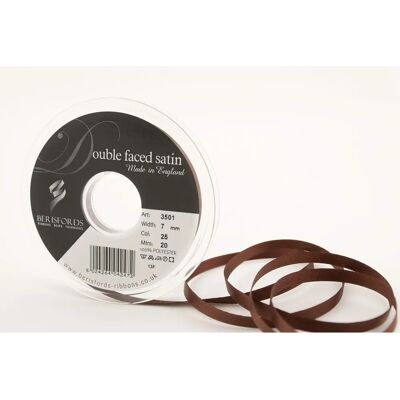Ruban en satin double face marron foncé Berisfords - 7mm Ruban en satin double face marron foncé Berisfords - 7mm