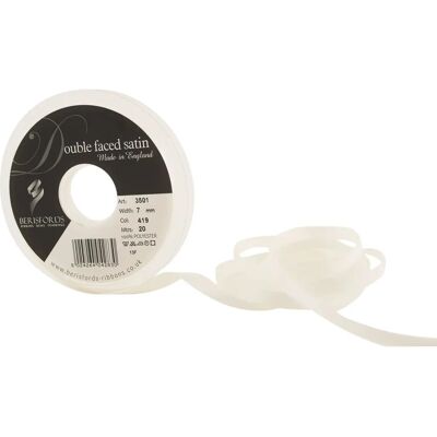 Ruban en satin double face Berisfords Blanc de mariée - 7mm - au mètre Ruban en satin double face Berisfords Blanc de mariée - 7mm - au mètre