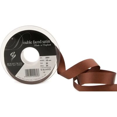 Ruban satin double face Berisfords 15mm - 25 Marron foncé Ruban satin double face Berisfords 15mm - 25 Marron foncé
