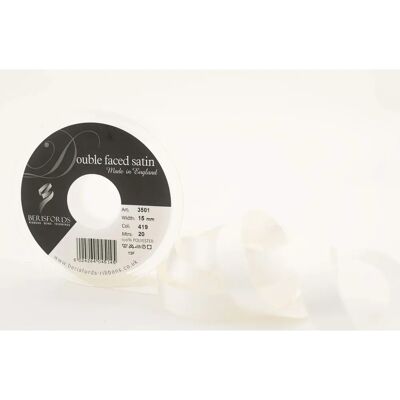 Ruban en satin blanc mariée Berisfords - Double face - 15mm Ruban en satin blanc mariée Berisfords - Double face - 15mm