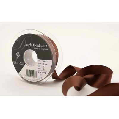 Berisfords Dark Brown Double Satin Ribbon - 25mm Berisfords Dark Brown Double Satin Ribbon - 25mm