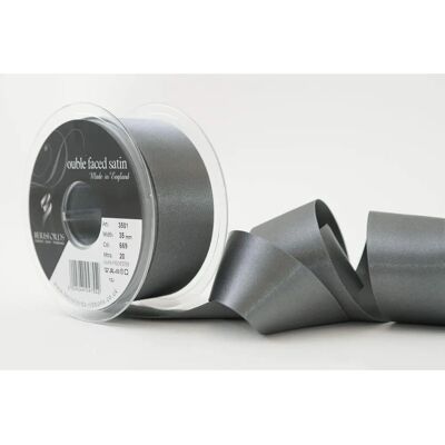 Berisfords Smoke Gray Double-Sided Satin Ribbon - 35mm - Per Meter Berisfords Smoke Gray Double-Sided Satin Ribbon - 35mm - Per Meter