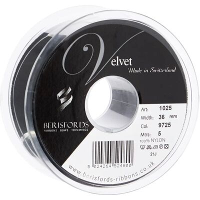 Ruban en Velours Noir Berisfords - Mini Roulé 36mm, 5m - Artisanat & Décoration Ruban en Velours Noir Berisfords - Mini Roulé 36mm, 5m - Artisanat & Décoration