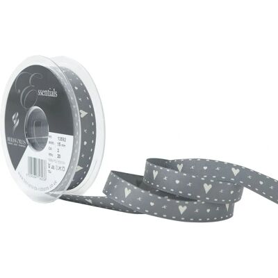 Ruban Berisfords Cœurs & Baisers - 15mm Gris Ruban Berisfords Cœurs & Baisers - 15mm Gris