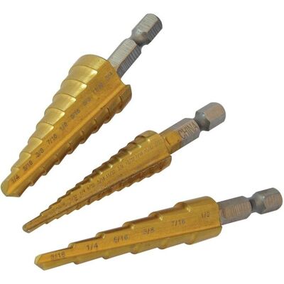 Silverline Titanium-Coated HSS Metal Step Drill Set - 3 Pieces Silverline Titanium-Coated HSS Metal Step Drill Set - 3 Pieces