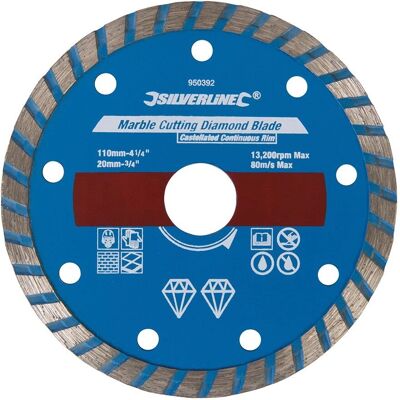 Disque diamant Silverline 110 x 20mm à bord continu - Lame à diamant pour couper le marbre Disque diamant Silverline 110 x 20mm à bord continu - Lame à diamant pour couper le marbre