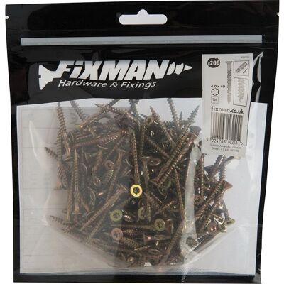 Vis Goldstar Advanced 4 mm x 40 mm Fixman - 200 Pièces - Publicité Vis Goldstar Advanced 4 mm x 40 mm Fixman - 200 Pièces - Publicité