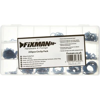 Fixman Circlips Pack 255 Stück - Langlebiges Stahl Fixman Circlips Pack 255 Stück - Langlebiges Stahl