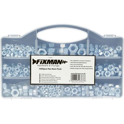 Fixman Hex Nuts M3-M12 - Pack of 1000 - Hex Nuts Fixman Hex Nuts M3-M12 - Pack of 1000 - Hex Nuts