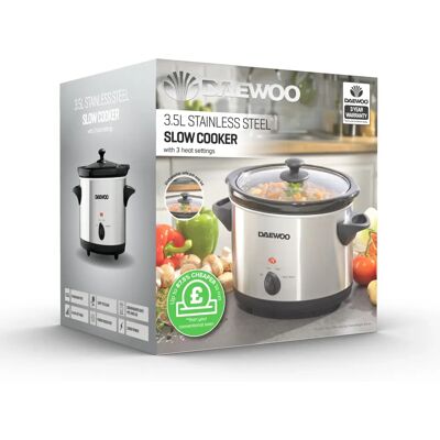 Daewoo SDA1364GE Slow Cooker - 3.5L Stainless Steel Black Daewoo SDA1364GE Slow Cooker - 3.5L Stainless Steel Black