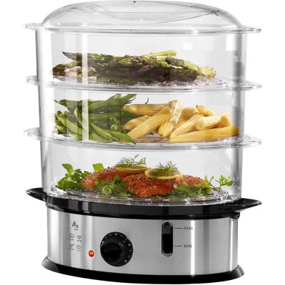 Daewoo Steamer - 3 Tiers - 9 L - Metallic Silver Daewoo Steamer - 3 Tiers - 9 L - Metallic Silver
