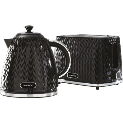 Daewoo Argyle Retro Kettle & Toaster Bundle - 2 Slice Black Daewoo Argyle Retro Kettle & Toaster Bundle - 2 Slice Black
