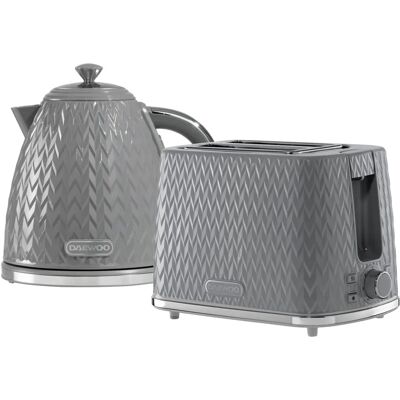 Daewoo Argyle Retro Kettle & Toaster Set - 1.7L, Grey, Browning Control Daewoo Argyle Retro Kettle & Toaster Set - 1.7L, Grey, Browning Control