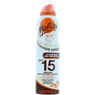 Malibu Spray Continuo SPF15 per il Corpo - Protezione Solare Malibu Spray Continuo SPF15 per il Corpo - Protezione Solare