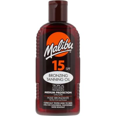 Malibu - Modell SPF15 - Kokosduft - Bräunungsöl Malibu - Modell SPF15 - Kokosduft - Bräunungsöl