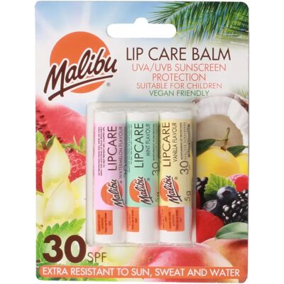 Malibu Balsamo Labbra SPF 30 Anguria Menta Vaniglia - Set di Balsami Malibu Balsamo Labbra SPF 30 Anguria Menta Vaniglia - Set di Balsami
