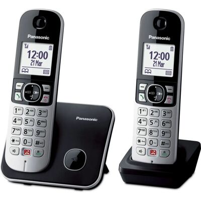 Telefono cordless Panasonic KX-TG6852JTB con identificatore di chiamata - Nero/Grigio Telefono cordless Panasonic KX-TG6852JTB con identificatore di chiamata - Nero/Grigio