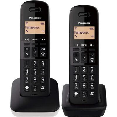 Teléfono Inalámbrico Dúo Panasonic con Bloqueo de llamadas, Resistente a golpes, Blanco y Negro Teléfono Inalámbrico Dúo Panasonic con Bloqueo de llamadas, Resistente a golpes, Blanco y Negro